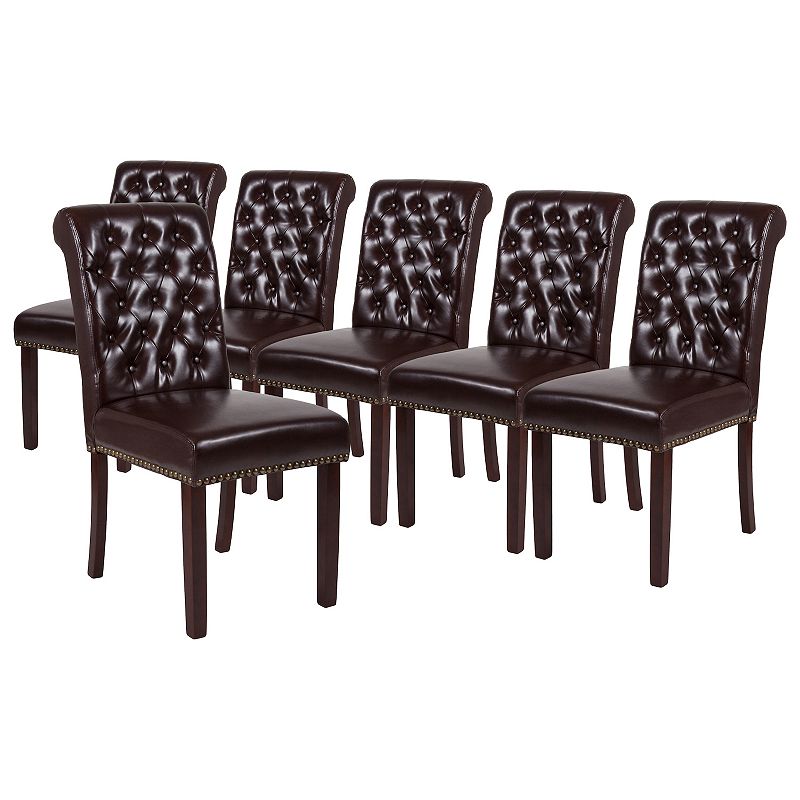 Merrick Lane Falmouth Upholstered Parsons Chair with Nailhead Trim - Set of 6