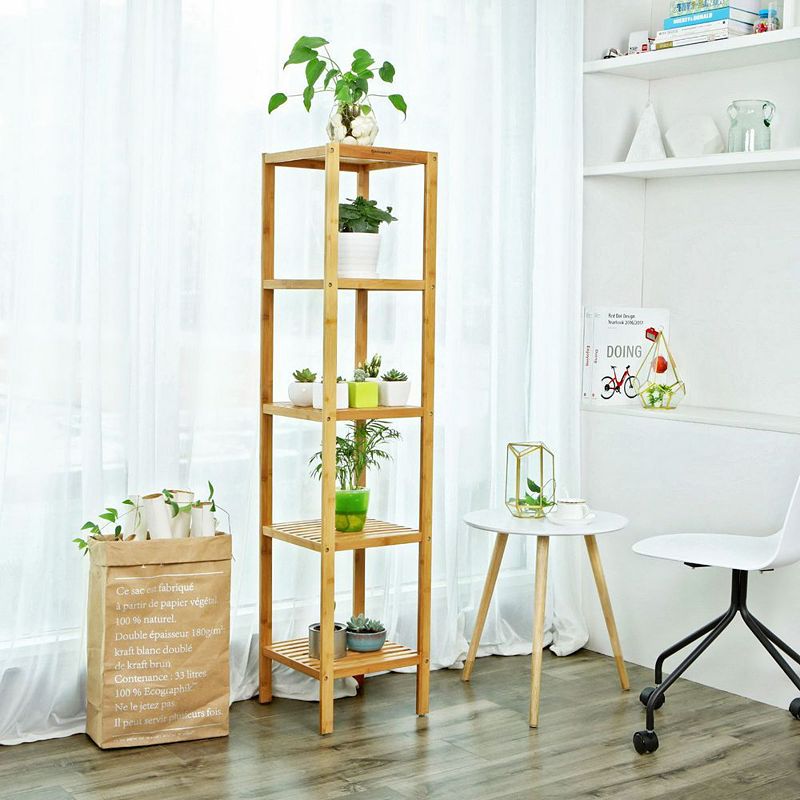 5-Tier Wicker Bathroom Shelf， Standing Kitchen Rack， for Narrow Spaces， Living Room