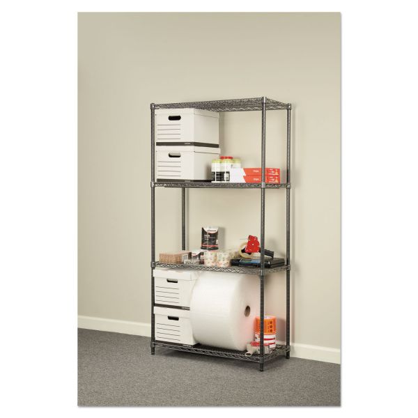 Alera Wire Shelving Starter Kit， Four-Shelf， 36w x 18d x 72h， Black Anthracite