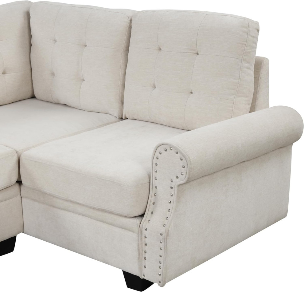 Traditional U Shaped Sectional Sofa  Square Tufted Back  ampNailhead Arms   Transitional   Sectional Sofas   by Decor Love  Houzz