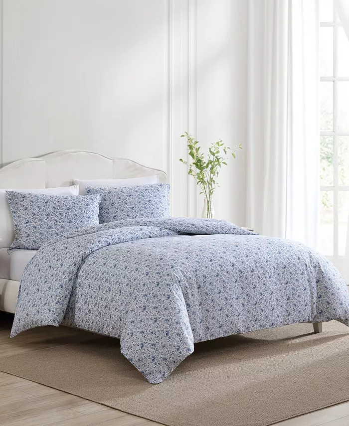 Laura Ashley Lorelei Sateen Reversible 2-Piece Duvet Cover Set， Twin