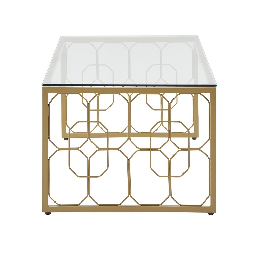 Elle Octagon Pattern Gold Metal and Glass Table by iNSPIRE Q Bold