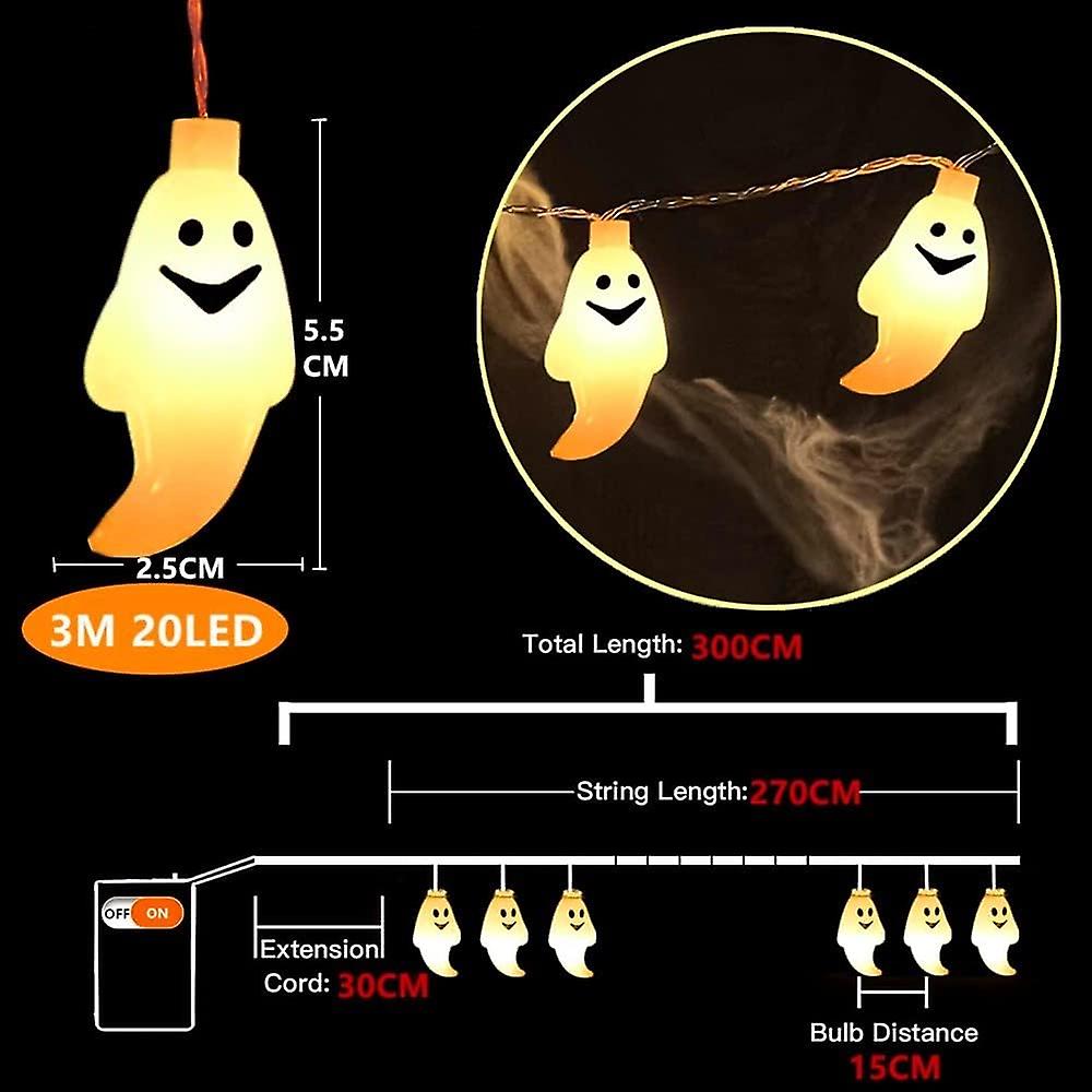 Halloween String Lights， 3m 20 Led Ghost Light， Ghost Halloween Decoration Lights， Ghost String Lights For Halloween Party Decoration