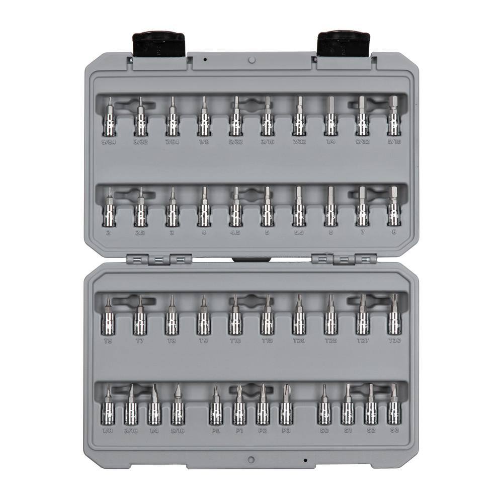 TEKTON 14 in. Drive Hex Torx Phillips Slotted Square Bit Socket Set (42-Piece) SHB90301