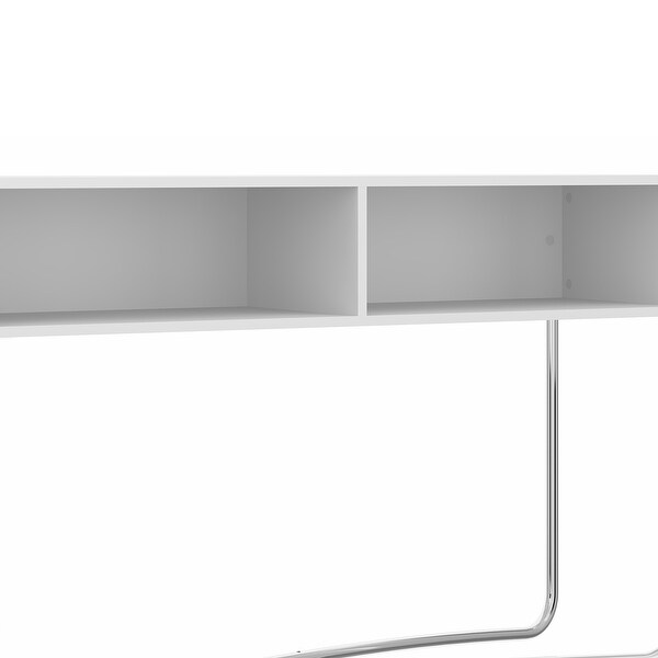 Wooden Console Table with 2 Open Compartments and Metal Frame， White and Chrome