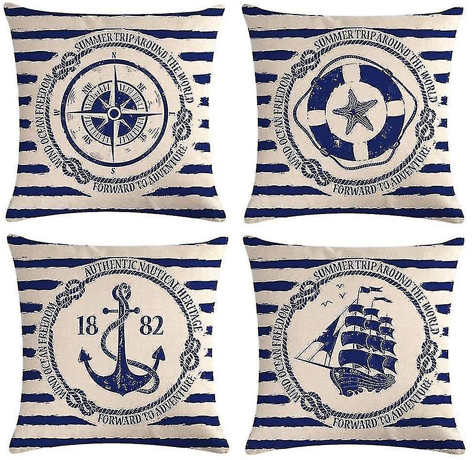 4 Pcs Pillow Case Sailing Navigation Compass Decorative Pillow Cover Cotton Linen Throw Pillowcases