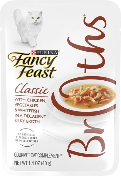 Fancy Feast Classic Broths with Chicken， Vegetables and Whitefish Supplemental Cat Food Pouches