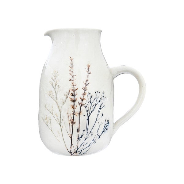 32 oz. Stoneware Debossed Floral Pitcher with Reactive Crackle Glaze Finish (Each One Will Vary)