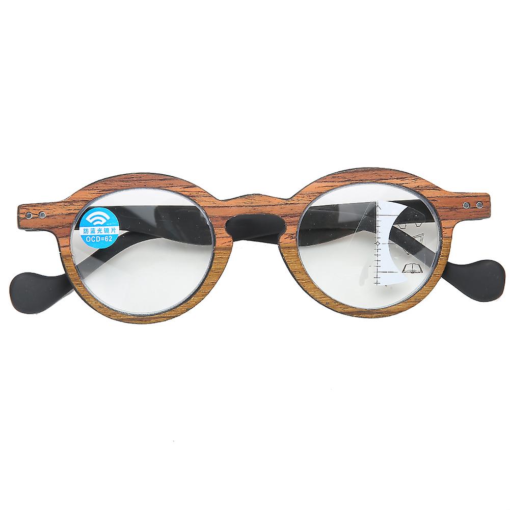 Multifocal Progressive Presbyopic Glasses Blue Light Blocking Reading Glasses For Men Women+300 Wood Grain