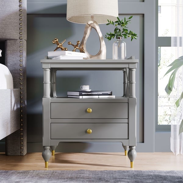 Modern Gray 2 Drawer Nightstand