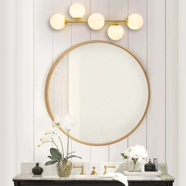 5-Light 27 in. Modern Gold Vanity Light with Frosted Glass Shade - 27 in. W