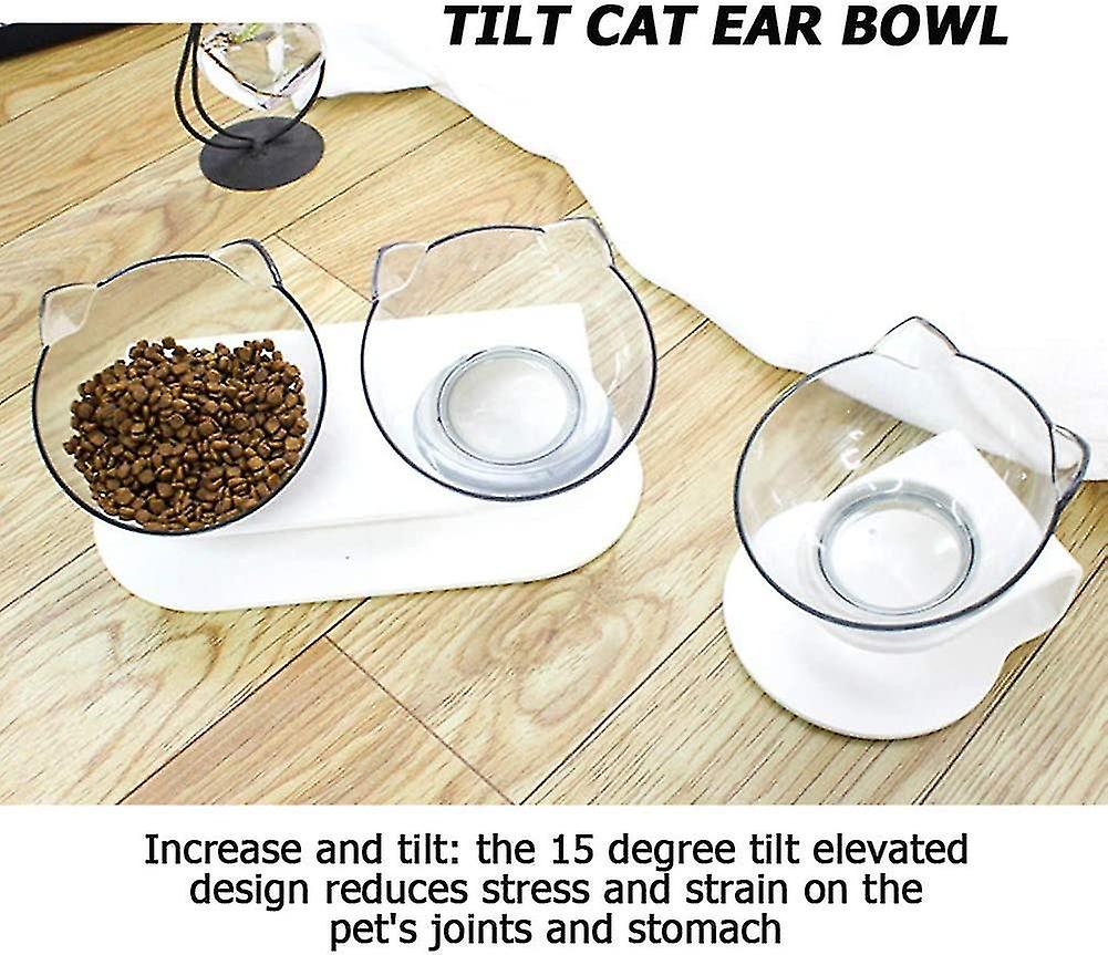 Orthopedic Anti-vomiting Pet Bowl With Raised Stand， Double Bowl Cat Feeder， 15 Tilted Platform， Perfect For Cats