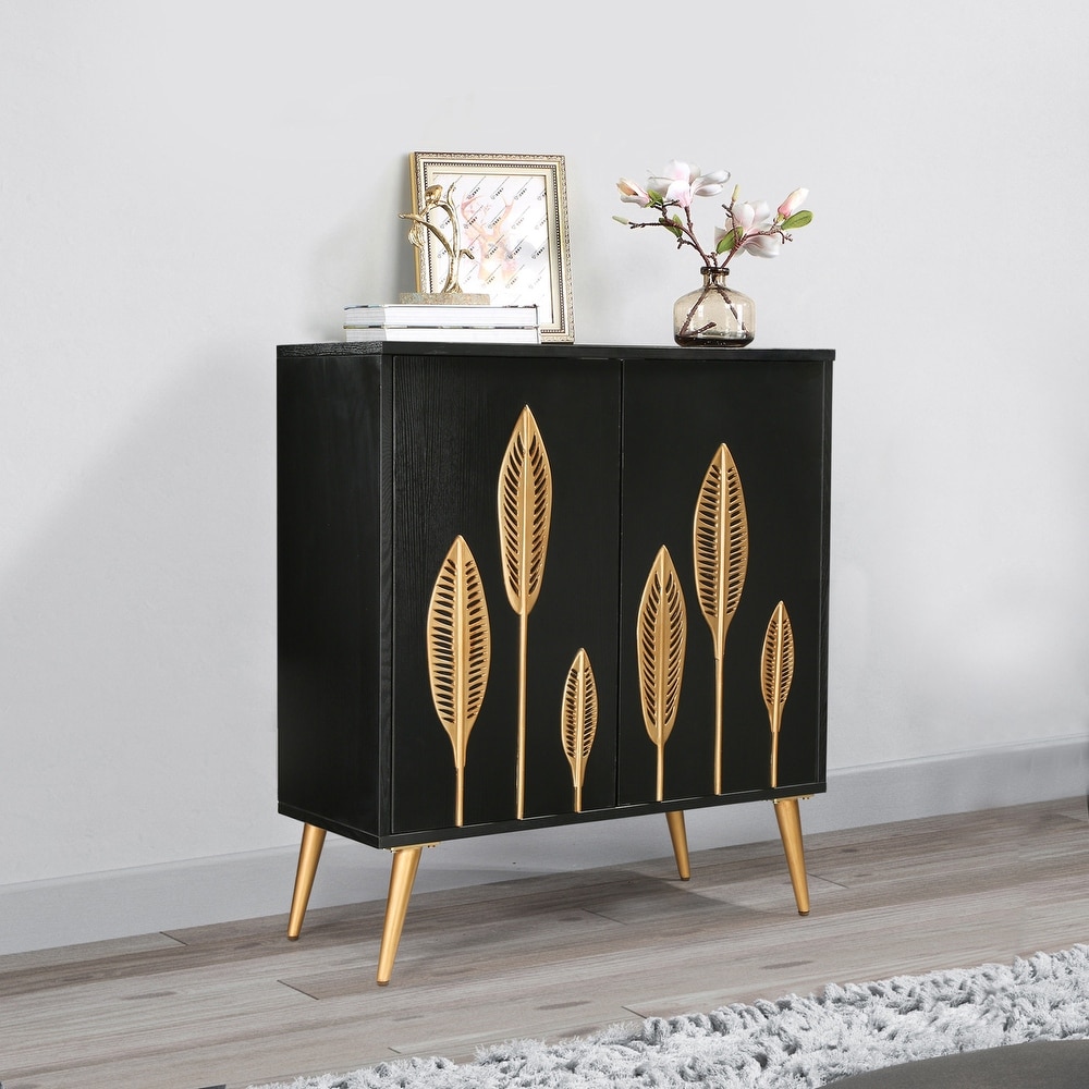 Evari Mid century Modern 2 Door Accent Cabinet Sideboard Antique Gold Storage Shelf for Living/ Dining Room