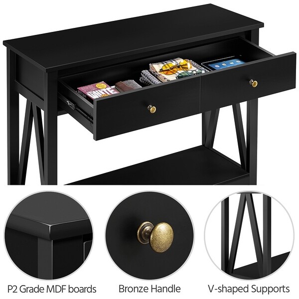 Alden Design Wooden Entryway Console Table with Storage Drawer， Black