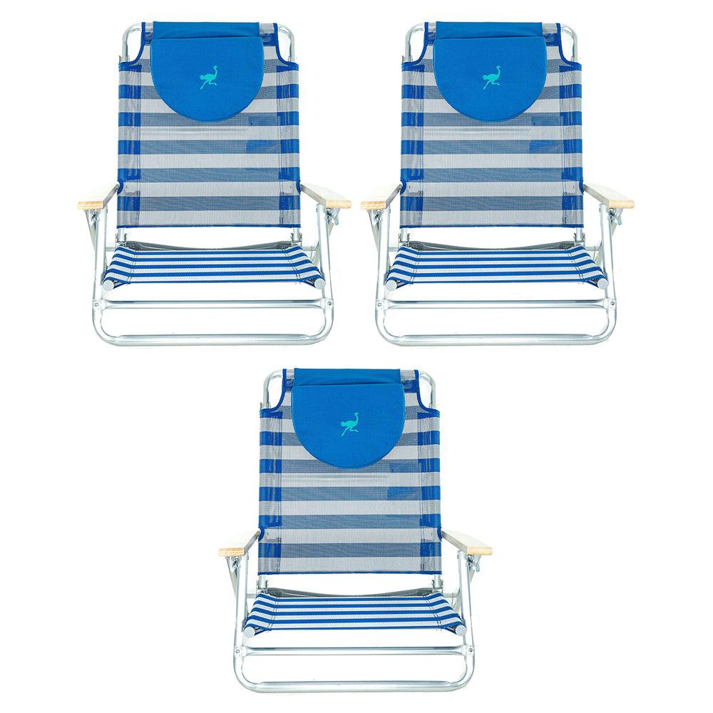 Ostrich SBSC-1016S South Adult Beach Lake Sand Lounging Chair， Striped (3 Pack)