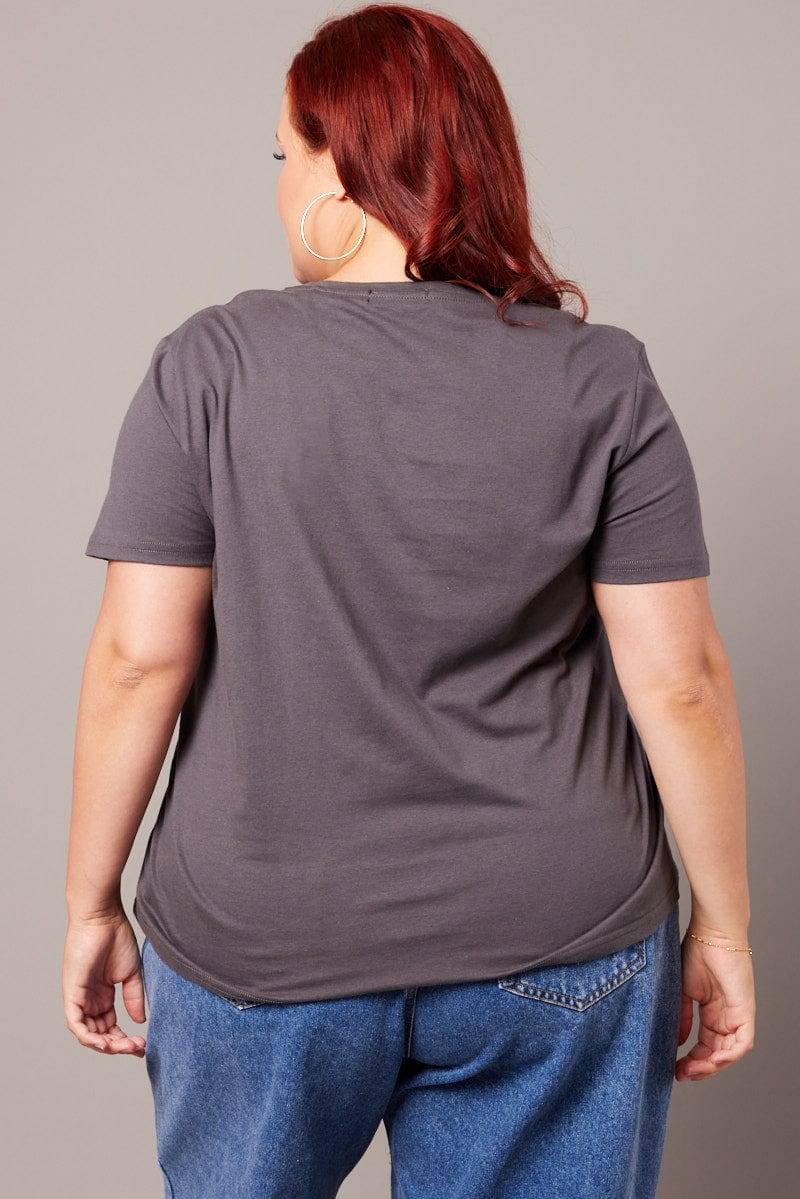 Grey Graphic T-shirt Short Sleeve Crew Neck