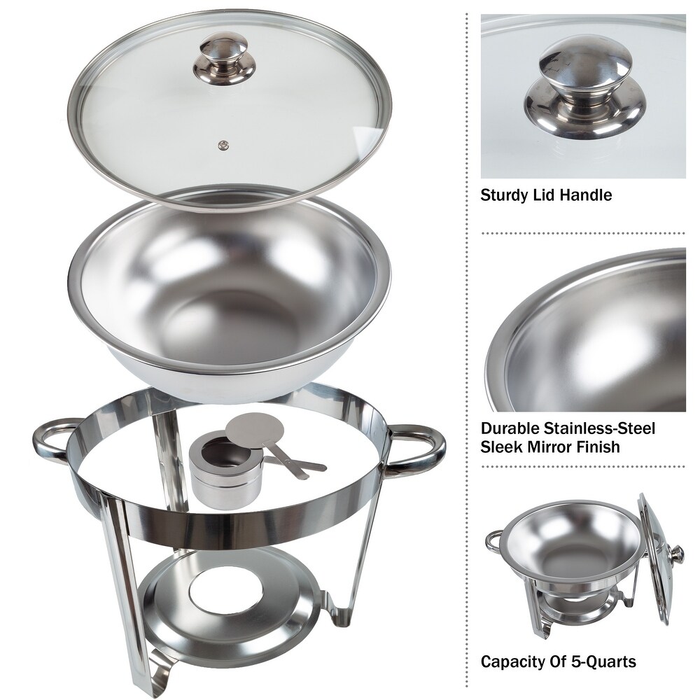 Round 5 QT Chafing Dish Buffet Set �C Includes Water Pan  Food Pan  Fuel Holder  Cover  and Stand by Great Northern Party