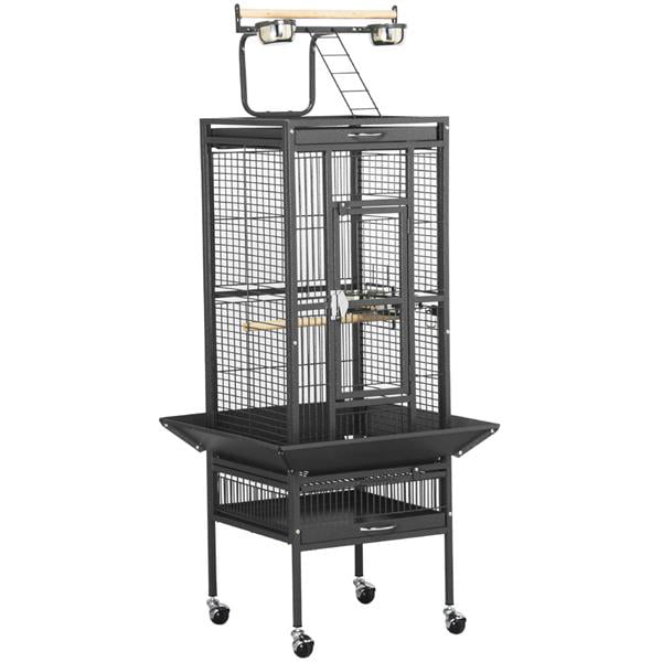 Yaheetech Wrought Iron Select Pet Bird Cage Play Top Parrot Cockatiel Cockatoo Parakeet Finches-Black