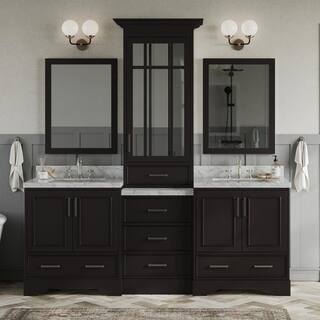 ARIEL Stafford 85 in. W x 22 in. D x 89 in. H Double Sinks Freestanding Bath Vanity in Espresso with Marble Tops and Mirrors M085DCWRESP