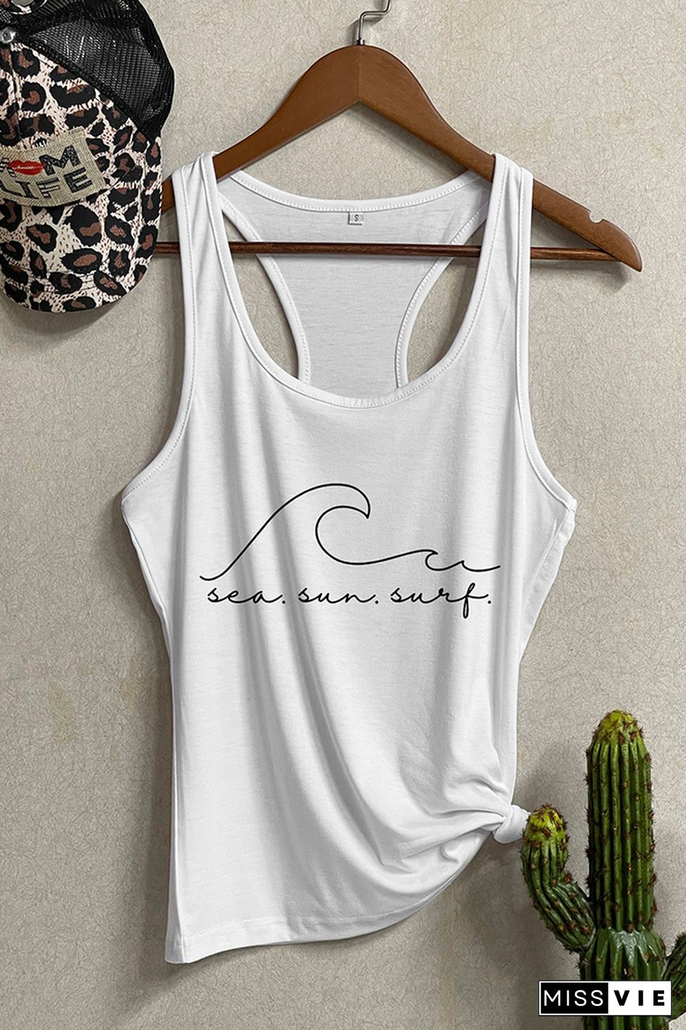 Sea Sun Surf Sleeveless Graphic Tank Top