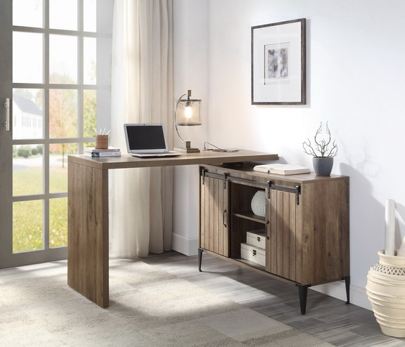 ACME Zakwani Writing Desk w/USB Desk  Rustic Oak  ...