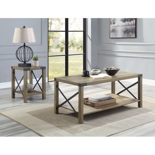 ACME Abiram End Table in Rustic Oak Finish