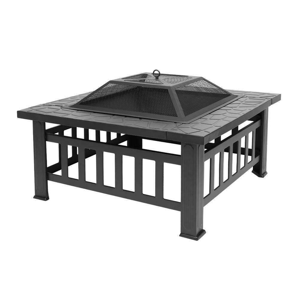 Winado 32 in. W x 14 in. H Square Metal Wood Burning Fire Pit Table in Black 590946152814