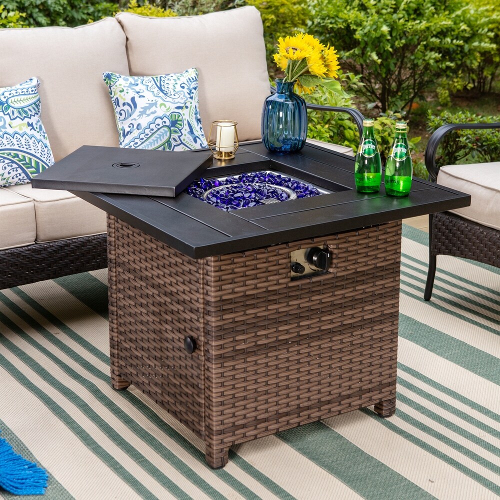 Wicker Patio Conversation Set with Gas Fire Pit Table