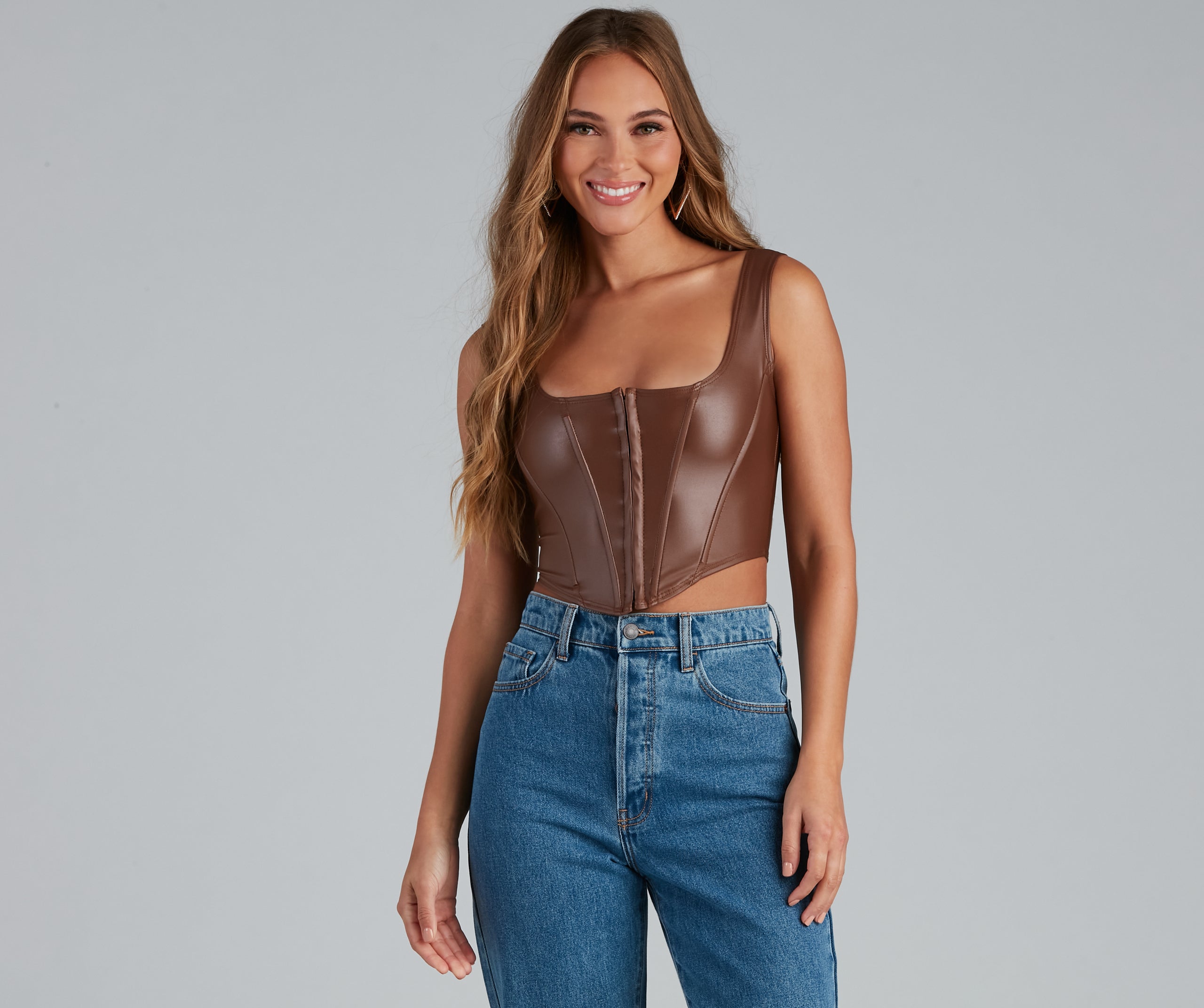 Cute Corset Faux Leather Crop Top