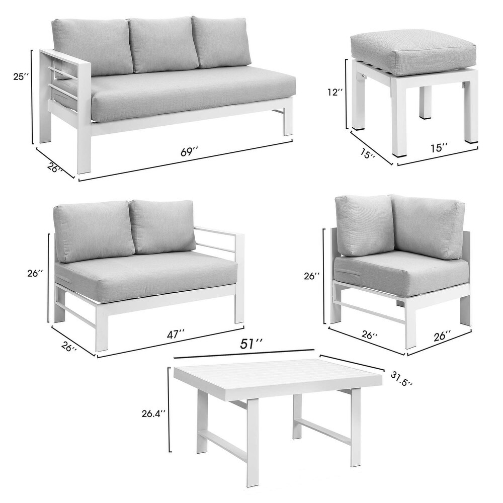 6 Pieces Aluminum Outdoor Dining Set with Thick Cushion