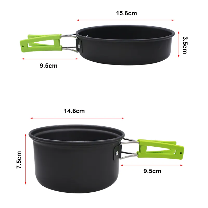 7Pcs Backpacking Outdoor Frying Pan Camping Cooking Set with Loofah Sponge