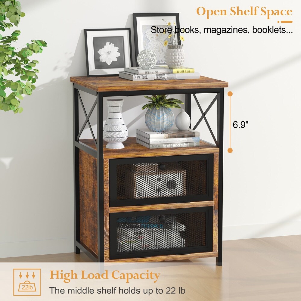 Modern Nightstand with 3 tier Storage Shelves  Brown Nightstands/Black Nightstands (Set of 2)