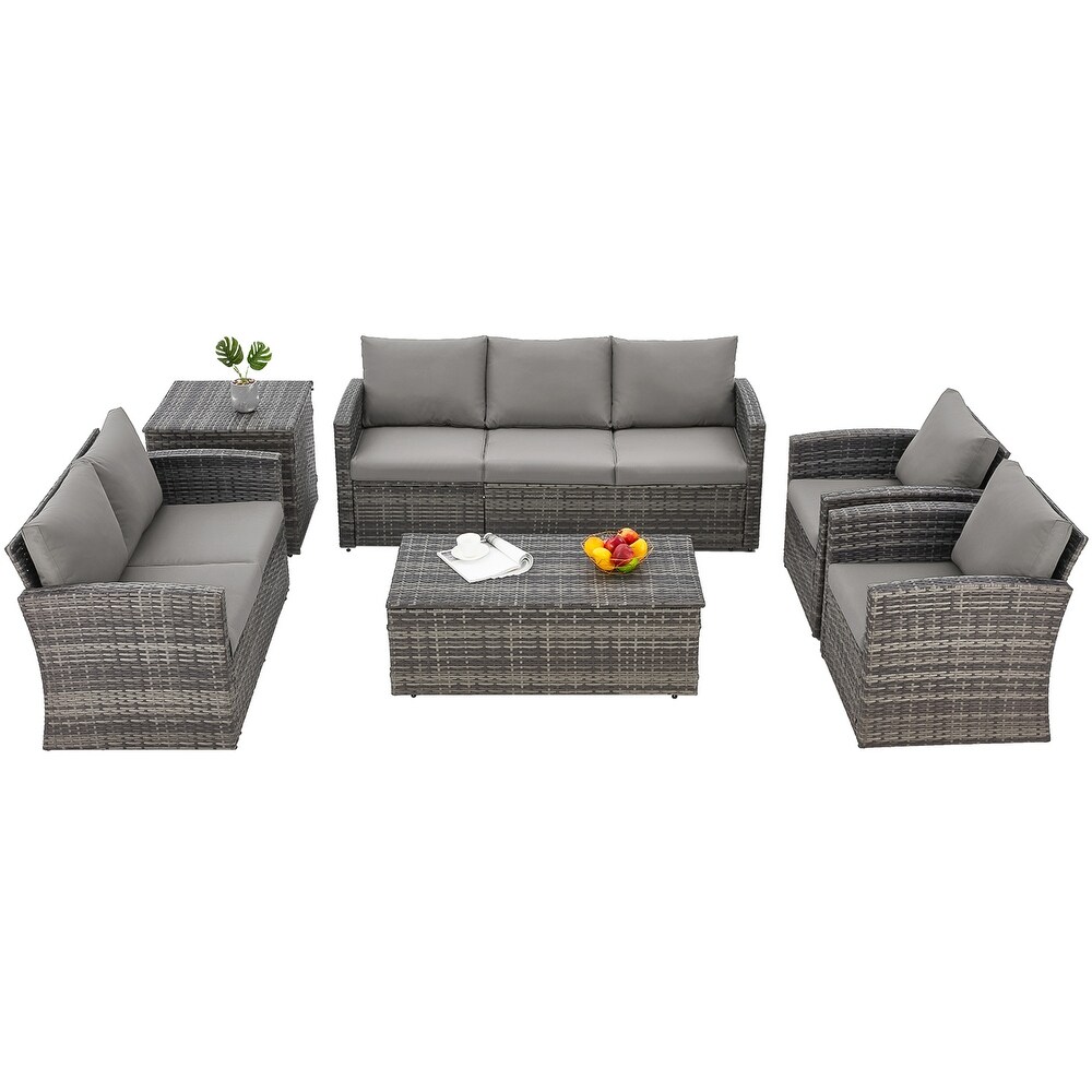 AECOJOY 7 Pieces Patio Sectional Sofa Outdoor Wicker Furniture Set