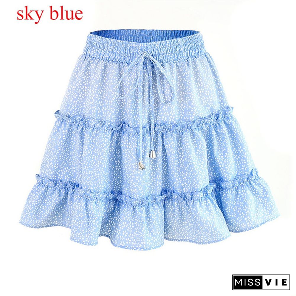 New Women Y2K Sweet Skirts Summer High Waist Falbala Floral Printing Skirts Beach Essential Womens Fashion Mini Skirt