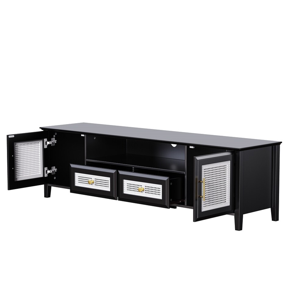 Rattan TV Stand Gold Metal Handles for Tvs Up to 65\