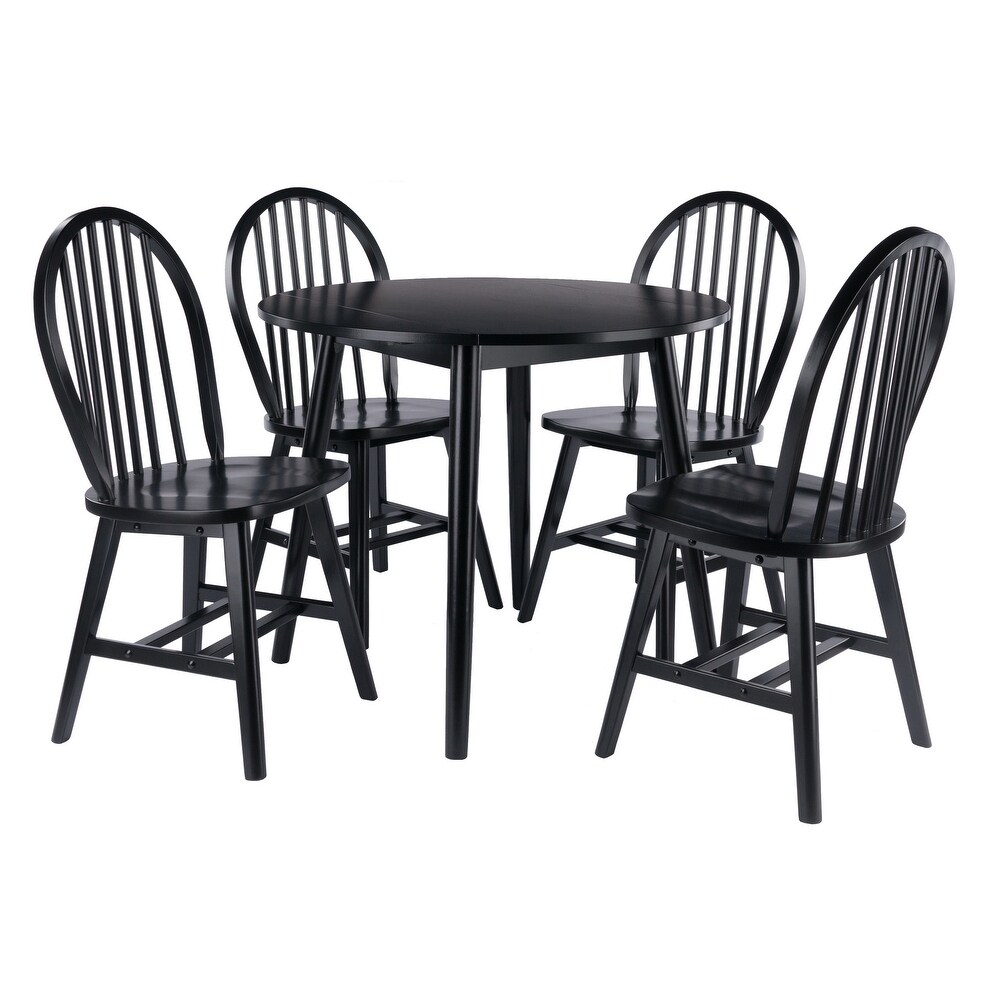 Moreno 5 Pc Drop Leaf Dining Table with Windsor Chairs  Black