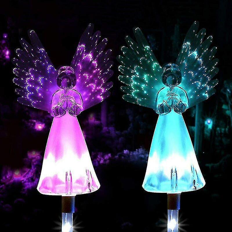 Solar Angel Light， 2 Pack Outdoor Angel Path Stake Lights Colorful Light Wings Lamps Garden Ornament