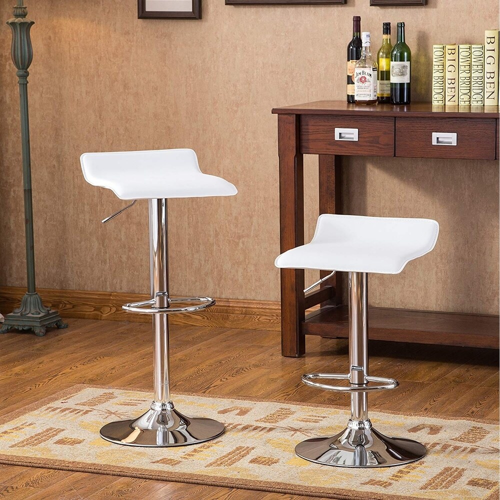 Set of 2 Contemporary Faux Leather Adjustable Height Bar stool with Chrome Base