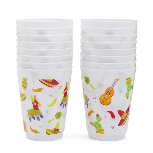 16x Plastic 16 oz Party Cups Fiesta Reusable Tumblers for Kids Boys Girls