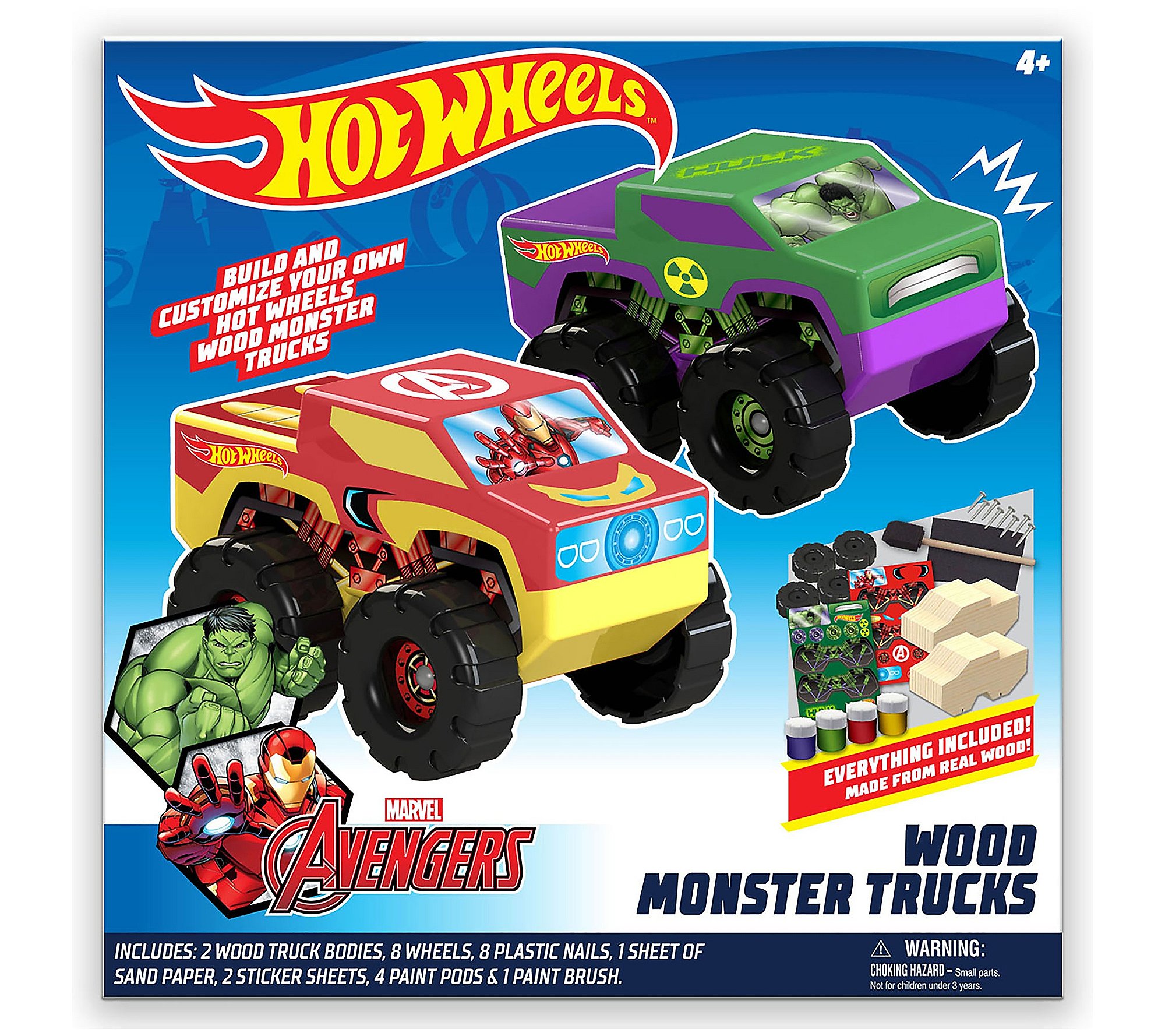 Tara Toy Hot Wheels 2-pk Wood Monster Trucks -Hulk Iron Man