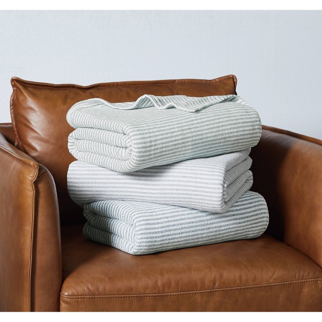 Striped Chenille Throw Blanket White blue Brooklyn Loom