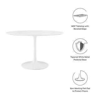 MODWAY 48 in. Lippa in White Round Wood Top Dining Table EEI-1118-WHI