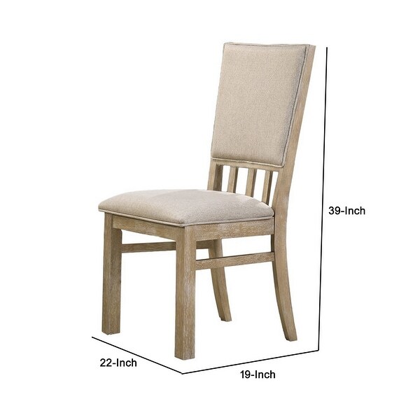 22 Inch Wood Dining Chairs Set of 2， Beige Cushioning， Slatted Low Back