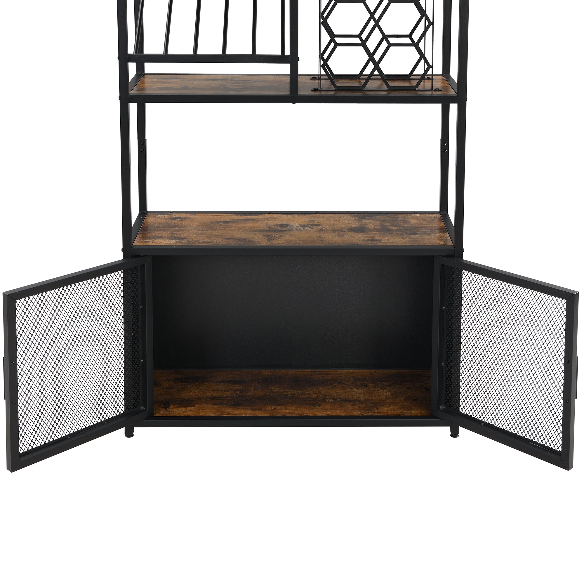 Industrial Vertical Wine Rack with Glass Shelves, 82.7 inch Tall Freestanding Floor Standing Bar Cabinet