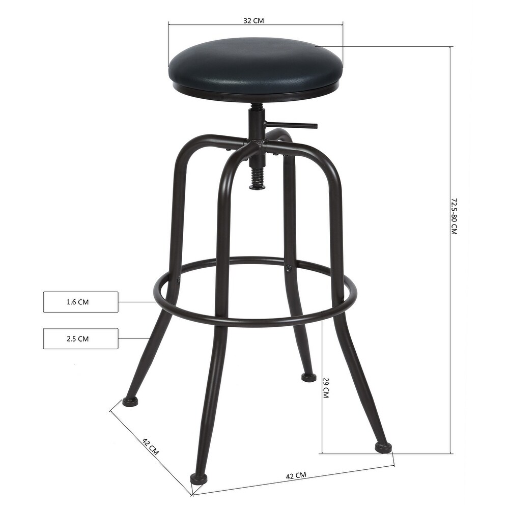 PU Swivel Backless Round Counter Bar Stools Set of 2 Adjustable Height