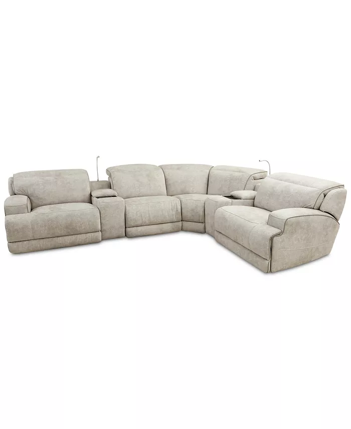 Furniture Sebaston 6-Pc. Fabric Sectional with 2 Power Motion Recliners and 2 USB Consoles