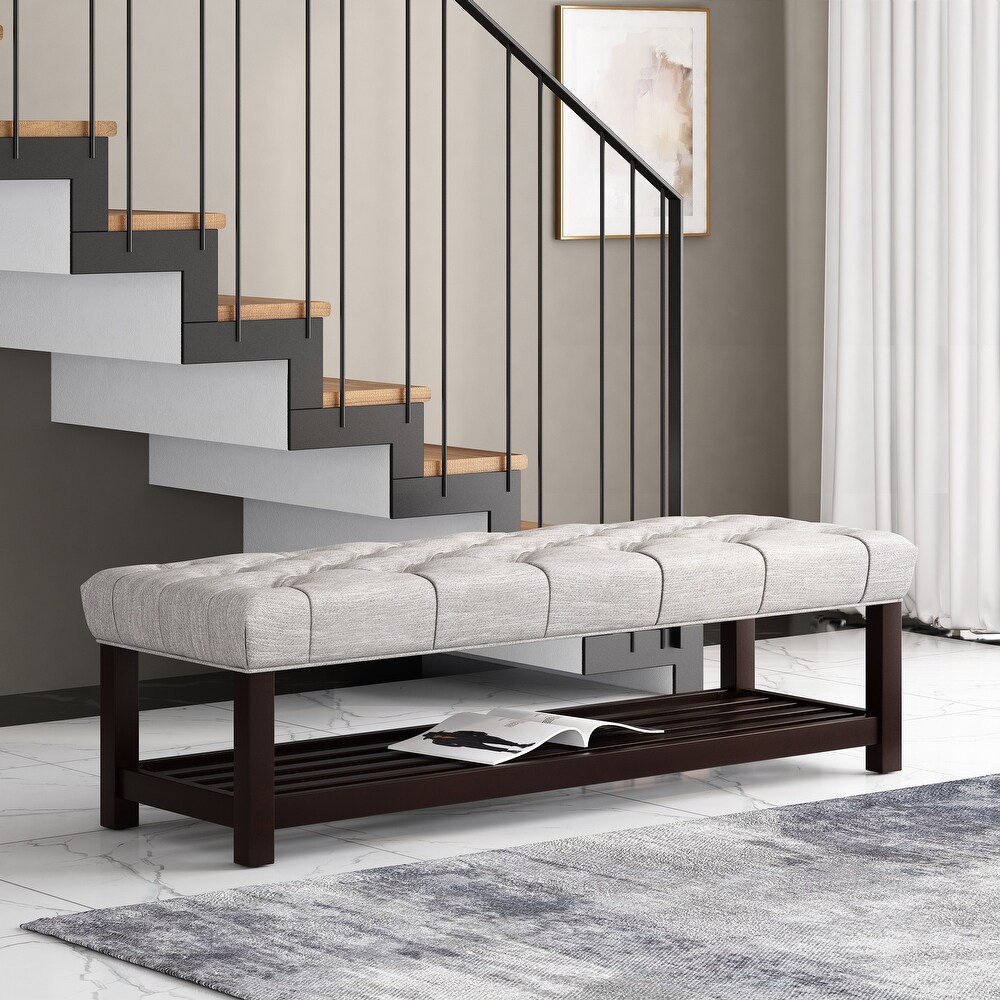 Roseland Contemporary Button Tufted Bench with Shelf by Christopher Knight Home