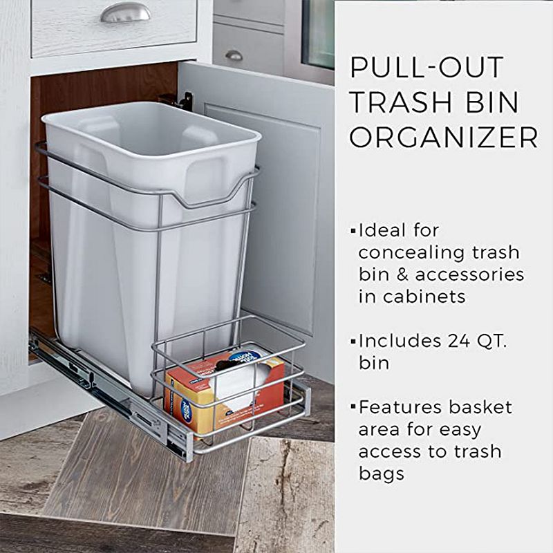 ClosetMaid 32102 Premium 24 Quart Cabinet Sliding Pull Out Trash Bin， Platinum