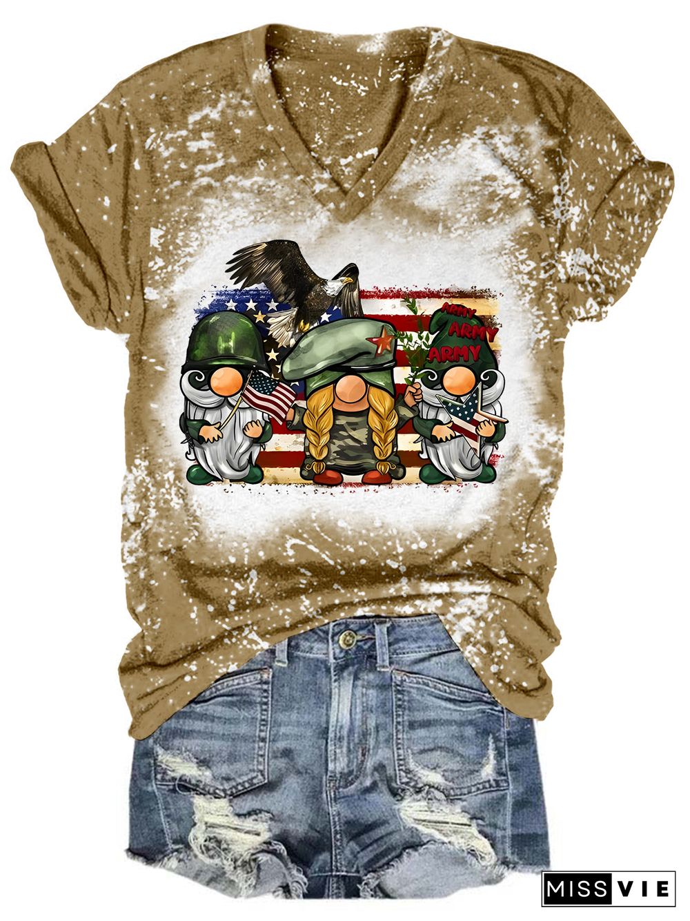 Military Gnomes Tie Dye V Neck T-shirt