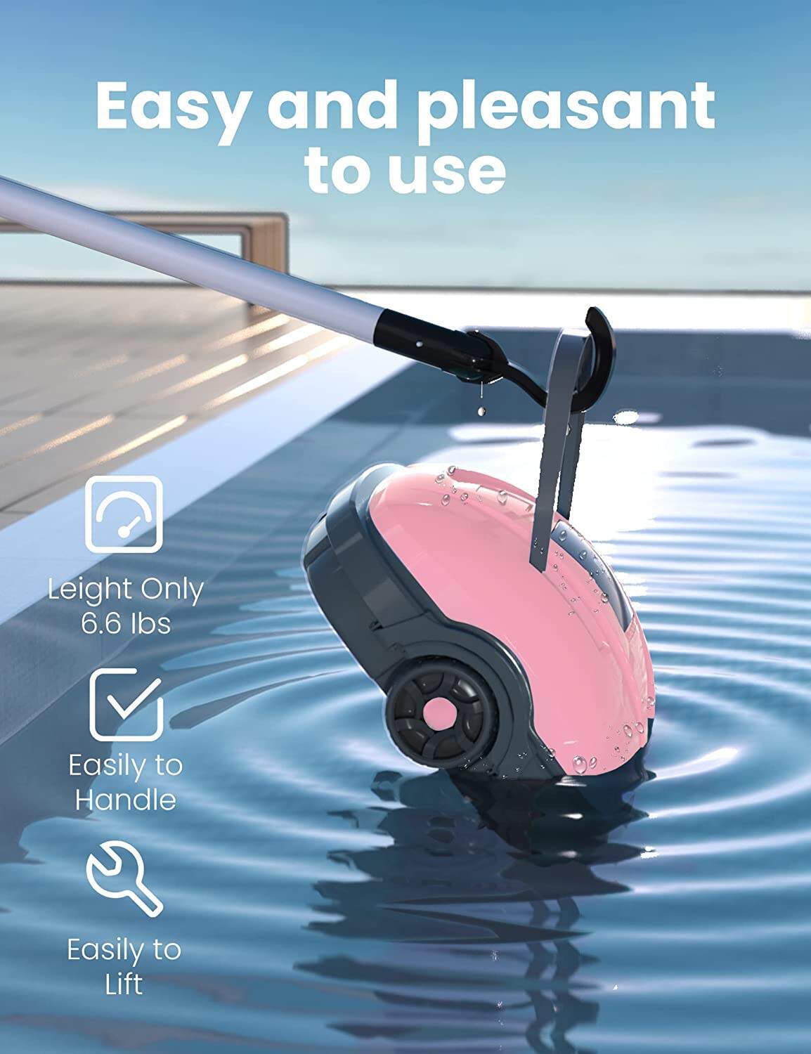 Cordless Robotic Pool Cleaner, Automatic Pool Vacuum, IPX8 Waterproof, Dual-Motor, 180μm Fine Filter, Ideal for Above Ground Pool and Flat Bottom In Ground Pool Up to 525 Sq.Ft,